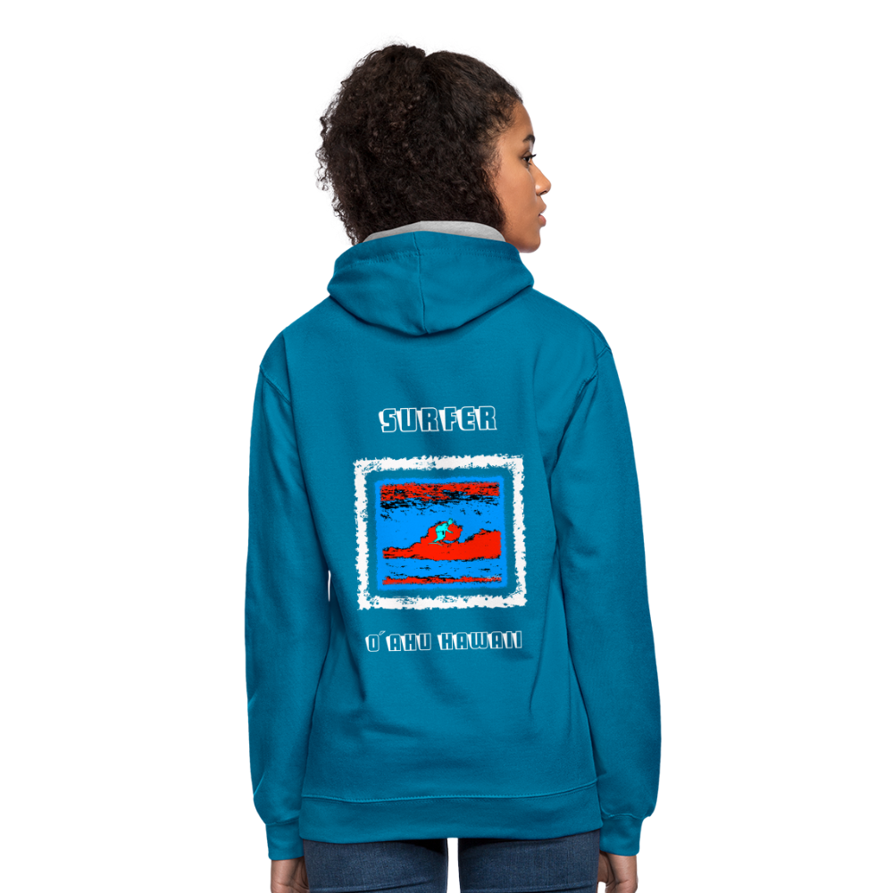 08.11.23 Taijn Torijn "Surfer - O´ahu - Hawaii" - Kontrast-Hoodie - Pfauenblau/Grau meliert