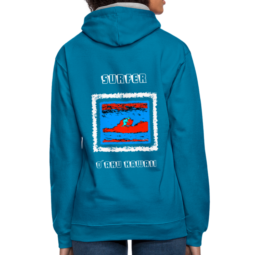 08.11.23 Taijn Torijn "Surfer - O´ahu - Hawaii" - Kontrast-Hoodie - Pfauenblau/Grau meliert