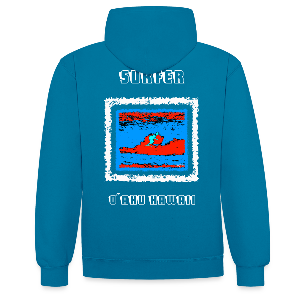 08.11.23 Taijn Torijn "Surfer - O´ahu - Hawaii" - Kontrast-Hoodie - Pfauenblau/Grau meliert