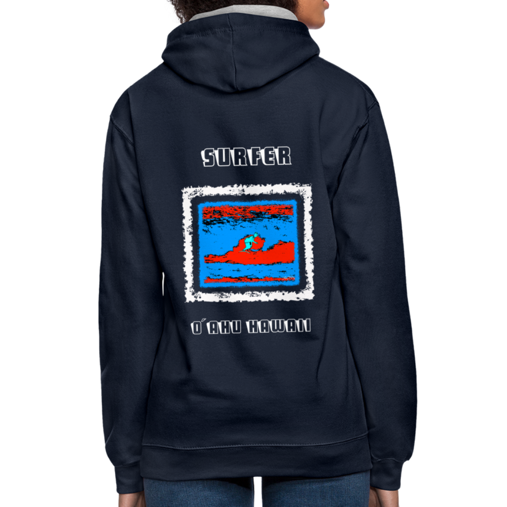 08.11.23 Taijn Torijn "Surfer - O´ahu - Hawaii" - Kontrast-Hoodie - Navy/Grau meliert