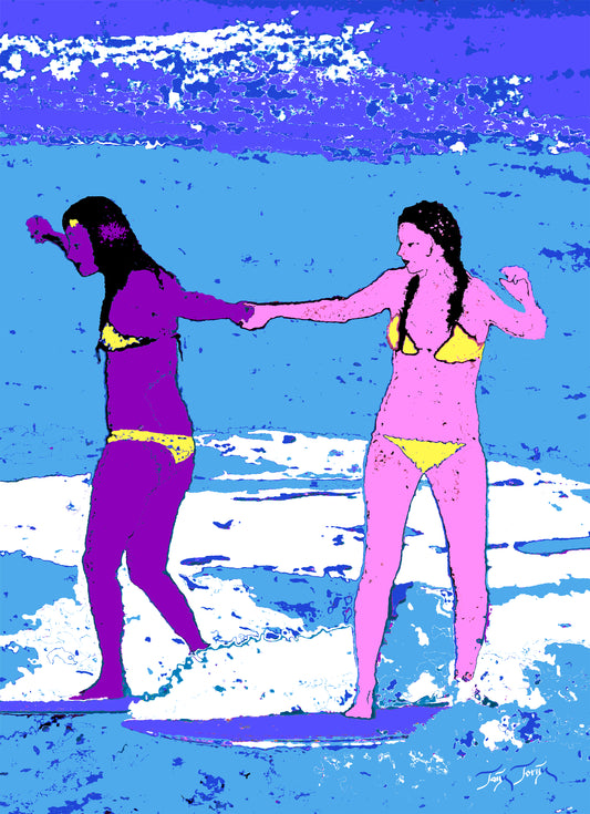 "2 Surfing Girls - O'ahu" - - - OPEN EDITION - - - Canvas